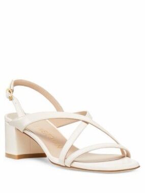 Stuart Weitzman women’s Oasis 50 Block heel sling back Sandals ivory size 9.5
